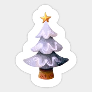 Black and White Christmas Tree with a Gold star - Watercolor Painting / Illustration Sticker